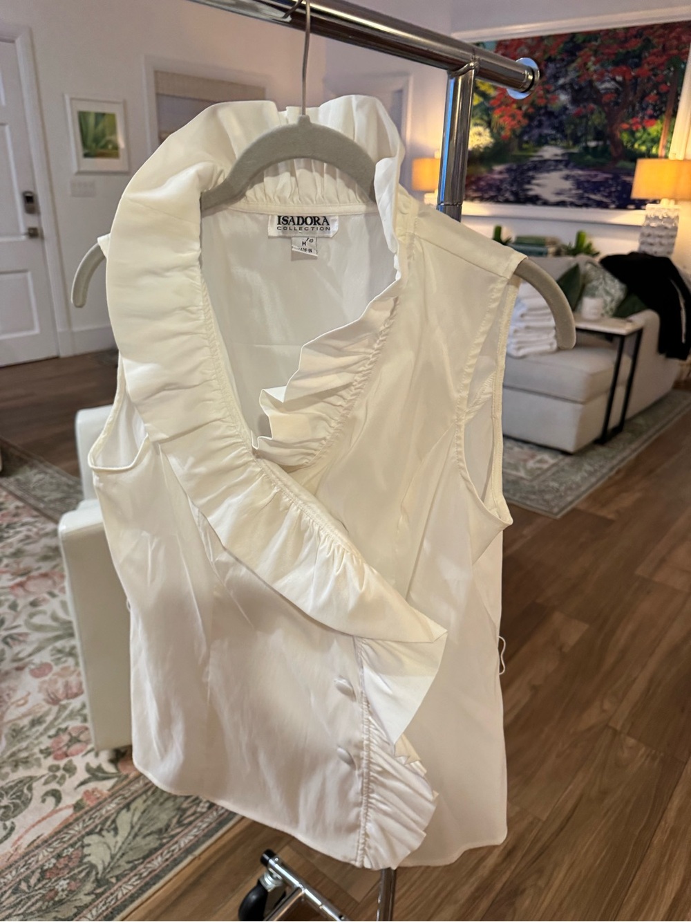 Isadora White Ruffle Sleeveless Blouse